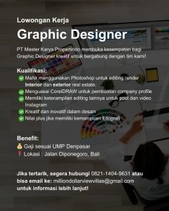 Lowongan Kerja Sebagai Graphic Designer untuk PT Master Karya Propertindo Penempatan di Denpasar