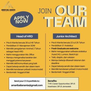 Lowongan Kerja Sebagai Head of HRD, Junior Architect untuk PT. Amari Bali Ananta Kontraktor Penempatan di Denpasar