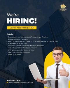 Lowongan Kerja Sebagai Junior Accounting & Tax, Administrasi Staff, Legal Administrasi Staff untuk Golden Oak Group Penempatan di Bali 