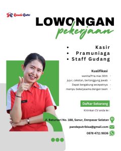 Lowongan Kerja Sebagai Kasir, Pramuniaga, Staff Gudang untuk Pande Putri Penempatan di Denpasar