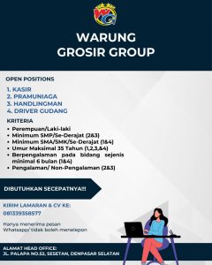 Lowongan Kerja Sebagai Kasir, SPG/Pramuniaga, Handlingman/ Helper Toko untuk Warung Grosir Group Penempatan di Bali