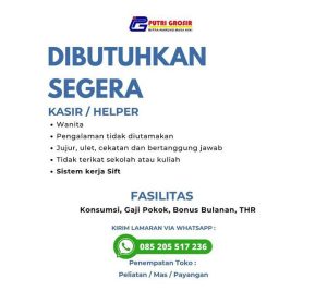 Lowongan Kerja Sebagai Kasir/Helper/SPG, Staff Gudang untuk Putri Grosir Penempatan di Ubud, Gianyar