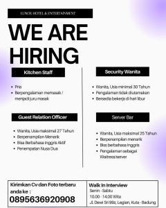 Lowongan Kerja Sebagai Kitchen Staff, Security Wanita, Guest Relation Officer, Server Bar untuk Lunox Hotel & Entertainment Penempatan di Kuta, Badung