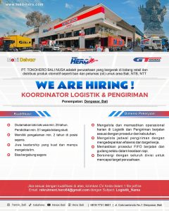 Lowongan Kerja Sebagai Koordinator Logistik & Pengiriman, Finance Supervisor untuk PT. Tokohero Bali Nusa Penempatan di Denpasar