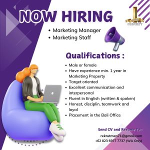 Lowongan Kerja Sebagai Marketing Manager dan Marketing Staff untuk Inbisnis Property Penempatan di Kerobokan, Badung