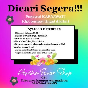 Lowongan Kerja Sebagai Pegawai (Karyawati) untuk Akaisha Flower Shop Penempatan di Denpasar