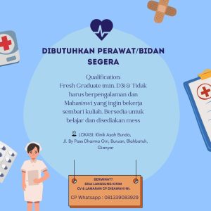 Lowongan Kerja Sebagai Perawat/Bidan untuk Klinik Ayah Bunda Penempatan di Blahbatuh, Gianyar 