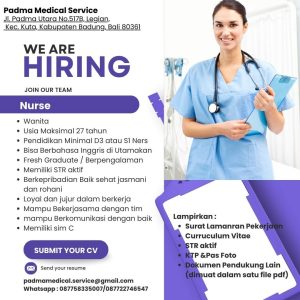 Lowongan Kerja Sebagai Perawat/Nurse untuk Padma Medical Service  Penempatan di Kuta, Badung