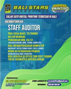 Lowongan Kerja Sebagai Staff Auditor untuk Bali Star Promosindo Penempatan di Denpasar