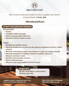 Lowongan Kerja Sebagai Staff Keuangan untuk MM Furniture Penempatan di Kuta, Badung