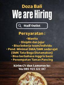 Lowongan Kerja Sebagai Staff Outlet untuk DOZA Bali Penempatan di Denpasar