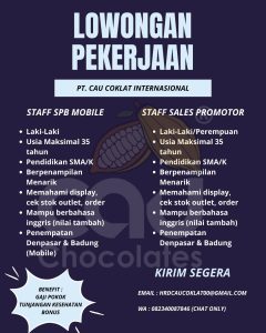 Lowongan Kerja Sebagai Staff SPB Mobile, Sales Promotor untuk PT. Cau Coklat Internasional Penempatan di Bali
