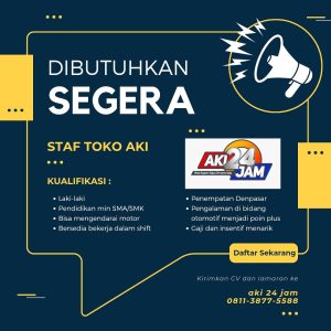 Lowongan Kerja Sebagai Staff Toko Aki untuk Aki 24jam Penempatan di Denpasar