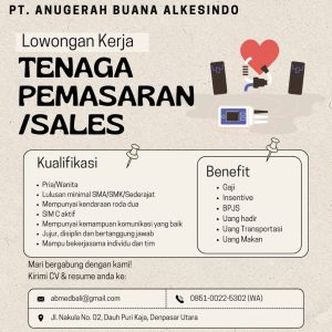 Lowongan Kerja Sebagai Tenaga Pemasaran/Sales untuk PT. Anugerah Buana Alkesindo Penempatan di Denpasar 