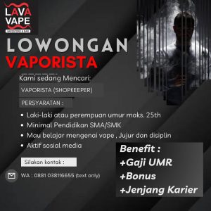 Lowongan Kerja Sebagai Vaporista Team (Shopkeeper) untuk Lava Vape Penempatan di Badung 