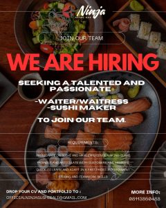 Lowongan Kerja Sebagai Waiter/Waitress, Sushi Maker untuk Ninja Sushi Bar Penempatan di Badung