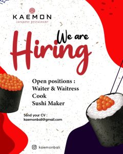 Lowongan Kerja Sebagai Waitress & Waiter, Cook, Sushi Maker untuk Kaemon Bali Penempatan di Canggu, Badung