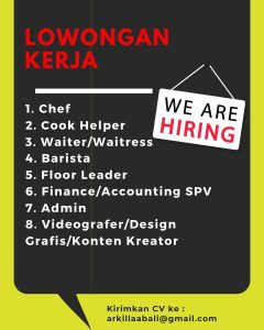 Lowongan Kerja Sebagai Chef, Cook Helper, Waiter/Waitress, Barista, Floor Leader, Dll untuk PT. Famindo International Resor Penempatan di Jimbaran, Badung 