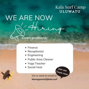 Lowongan Kerja Sebagai Finance, Receptionist, Engineering, Public Area Cleaner, Yoga Teacher, Social Host untuk Kala Surf Camp Penempatan di Pecatu, Badung